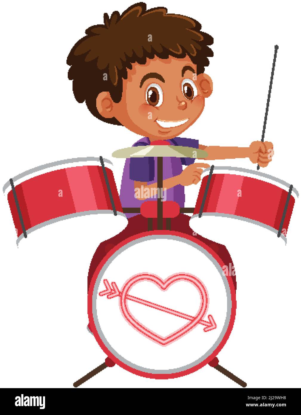 Cute boy playing drum on white background illustration Stock Vector ...