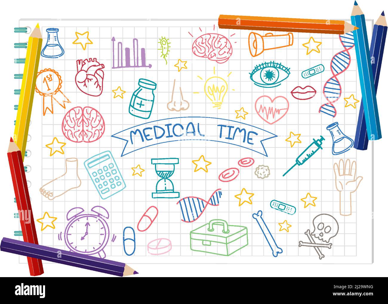 Hand drawn doodle icons on paper illustration Stock Vector Image & Art ...