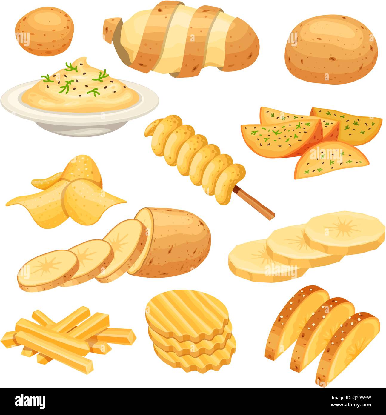 Potato dish, meal, garnish, street food and snack. French fries, rustic and mash potatoes, chips. Cartoon sliced potato product vector set Stock Vector Image & Art - Alamy Potato dish, meal, garnish, street food and snack. French fries, rustic and mash potatoes, chips. Cartoon sliced potato product vector set Stock Vector Image & Art - Alamy