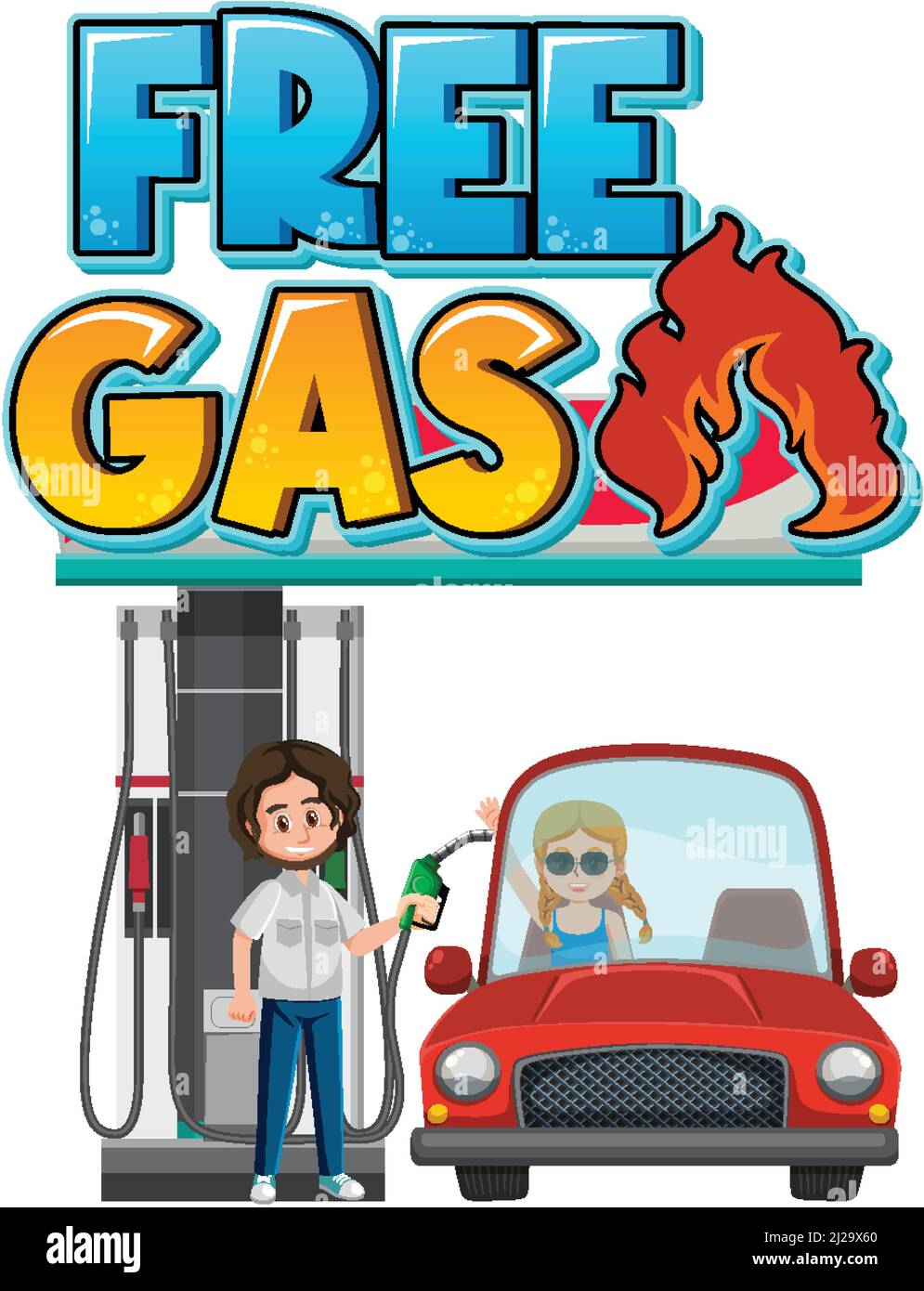 Gas station with free gas word logo illustration Stock Vector Image