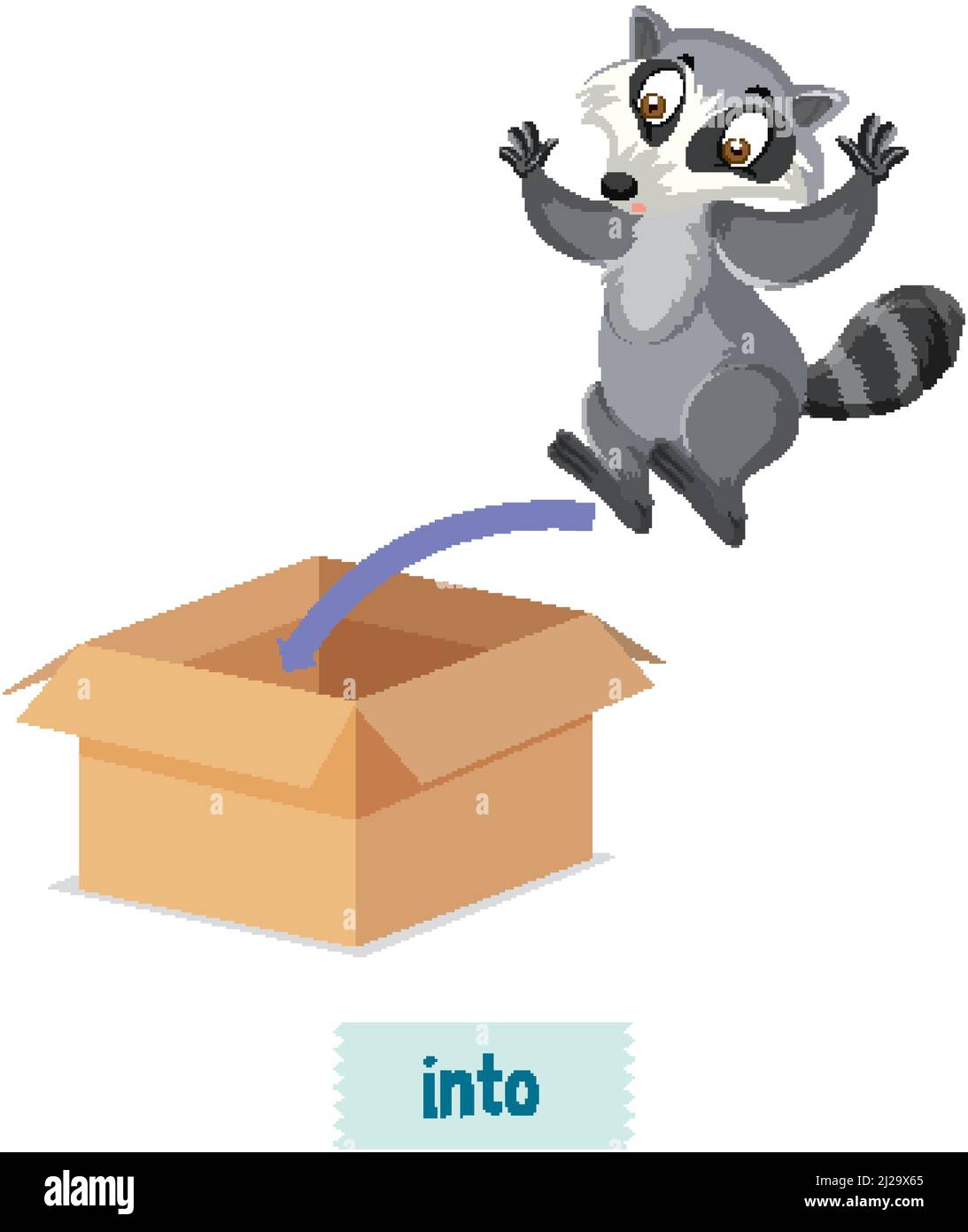 English Prepositions Raccoons Action Into Boxes Illustration Stock Vector Image And Art Alamy