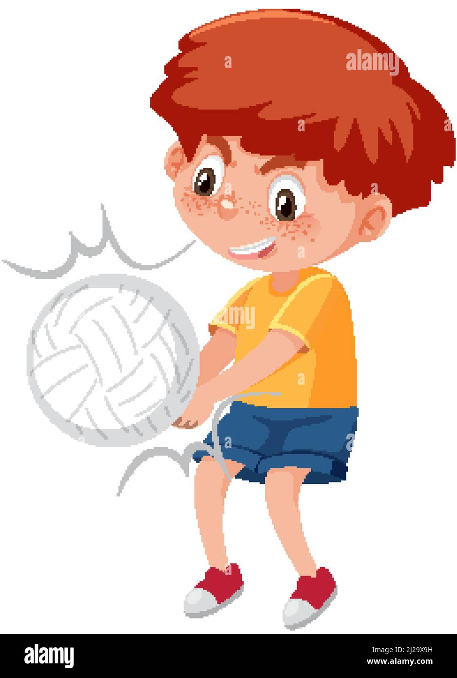 A boy playing volleyball cartoon character illustration Stock Vector