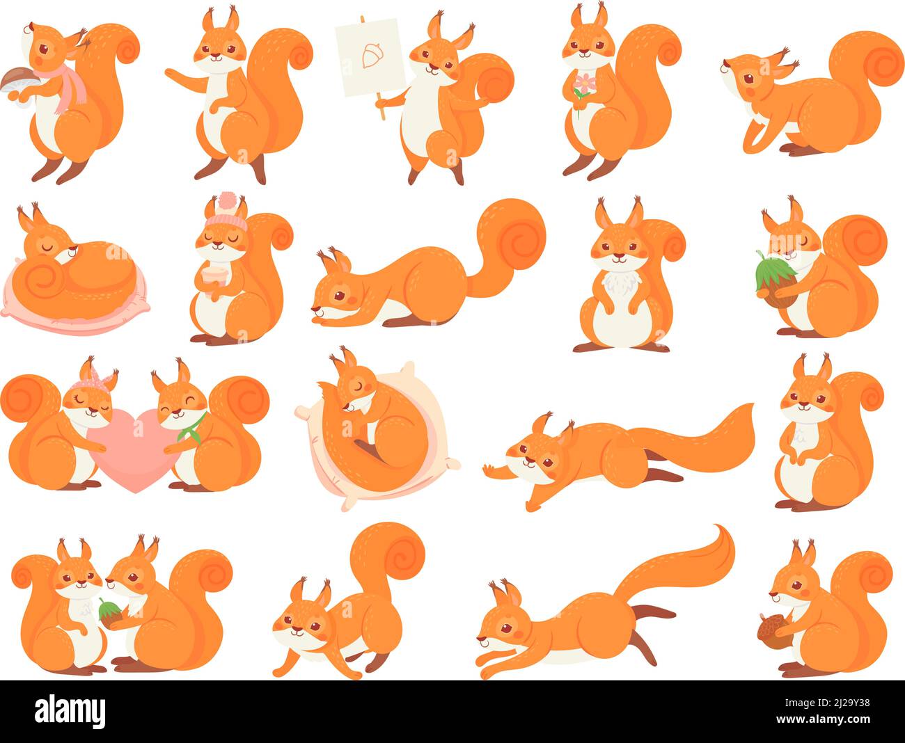 Cartoon squirrel collection poses, happy and love Stock Vector