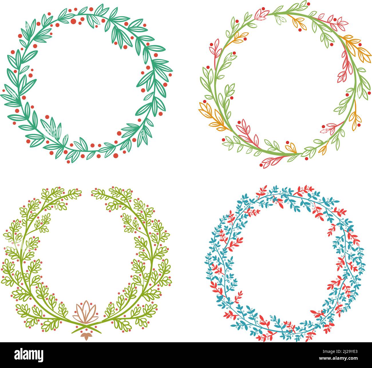 Floral ornament wreaths with flowers, beauty decoration elements Stock Vector