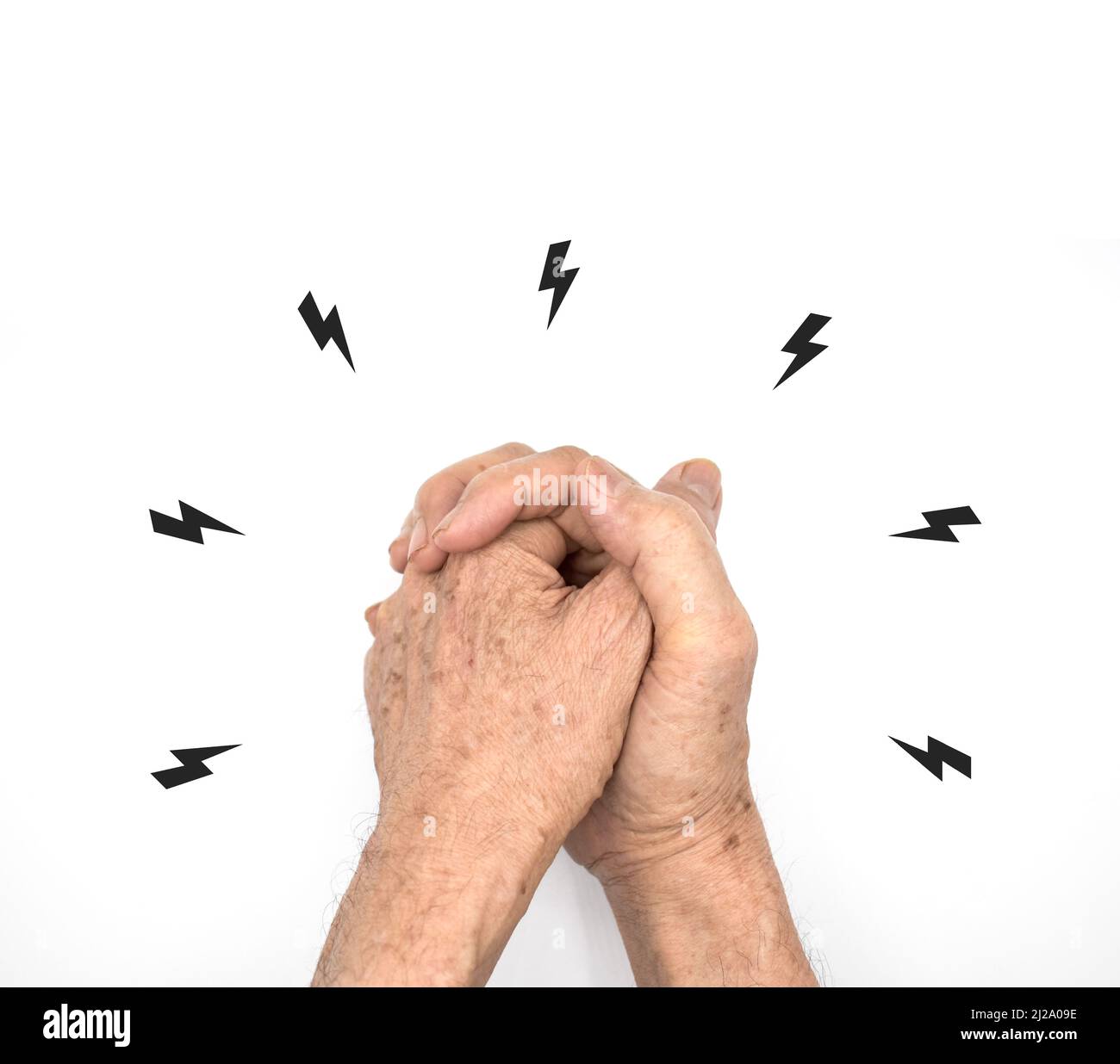 Tingling and numbness in fingers of Asian old man with diabetes. Finger sensation problems. Hand