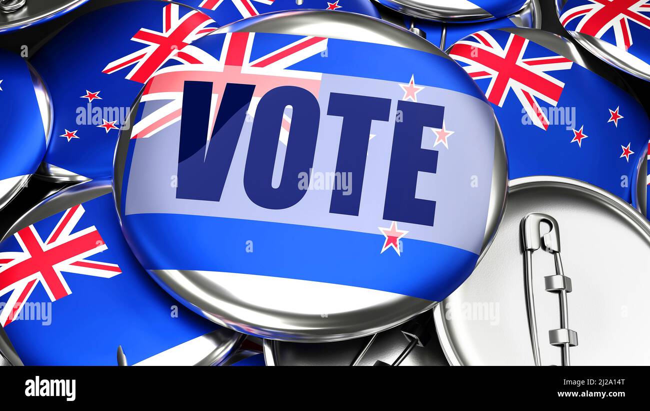 New Zealand and Vote - dozens of pinback buttons with a flag of New ...