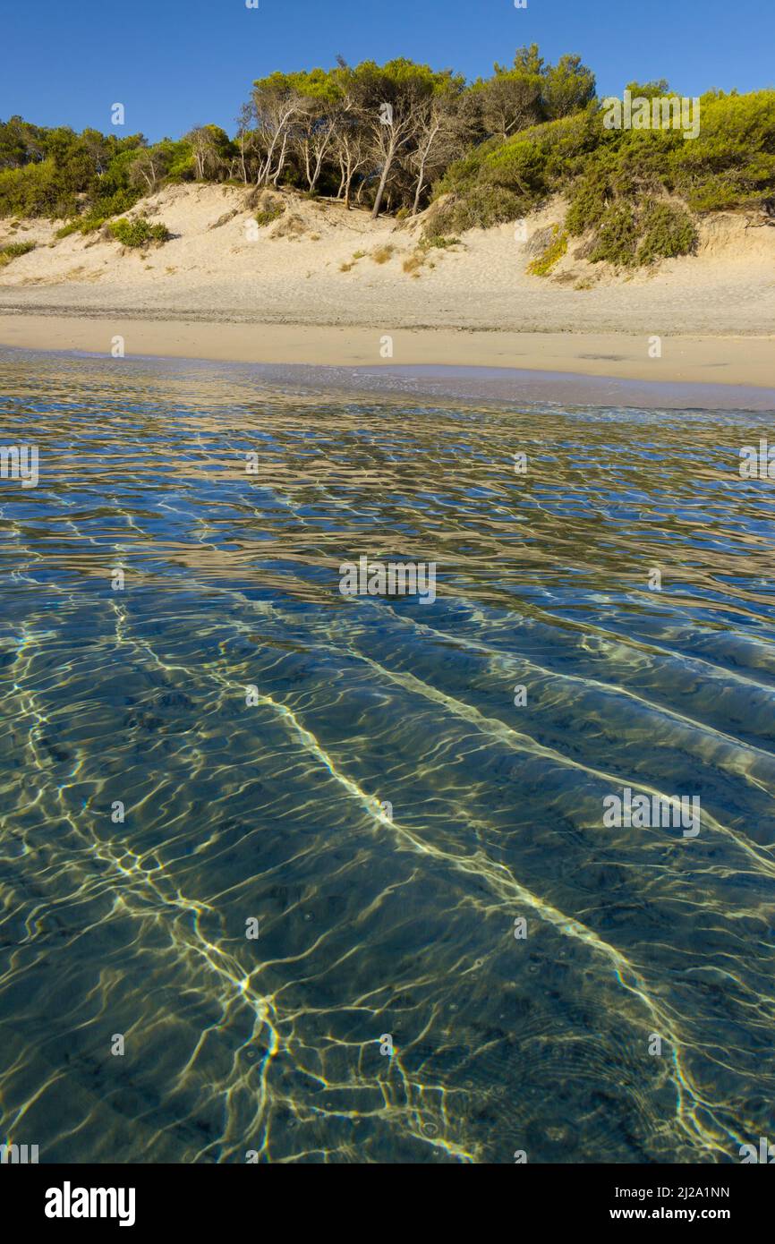 The most beautiful sandy beaches of Apulia in Italy: Alimini Beach in Salento coast. Stock Photo