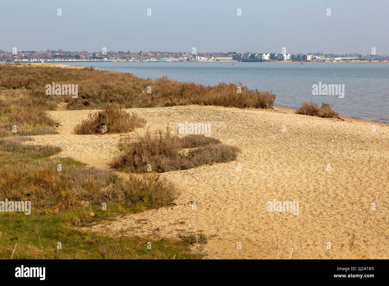 Coastal landscape view to Brightlingsea, East Mersea Flats, Mersea