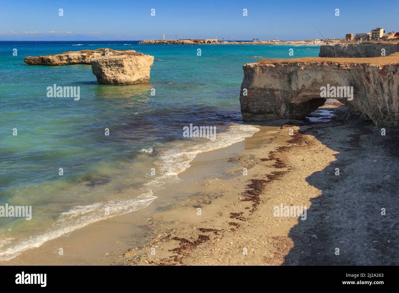 Apulia seascape: San Foca is a coastal town of Salento , ITALY (Lecce). The marina is crag and it is characterized by sandy bays. Stock Photo