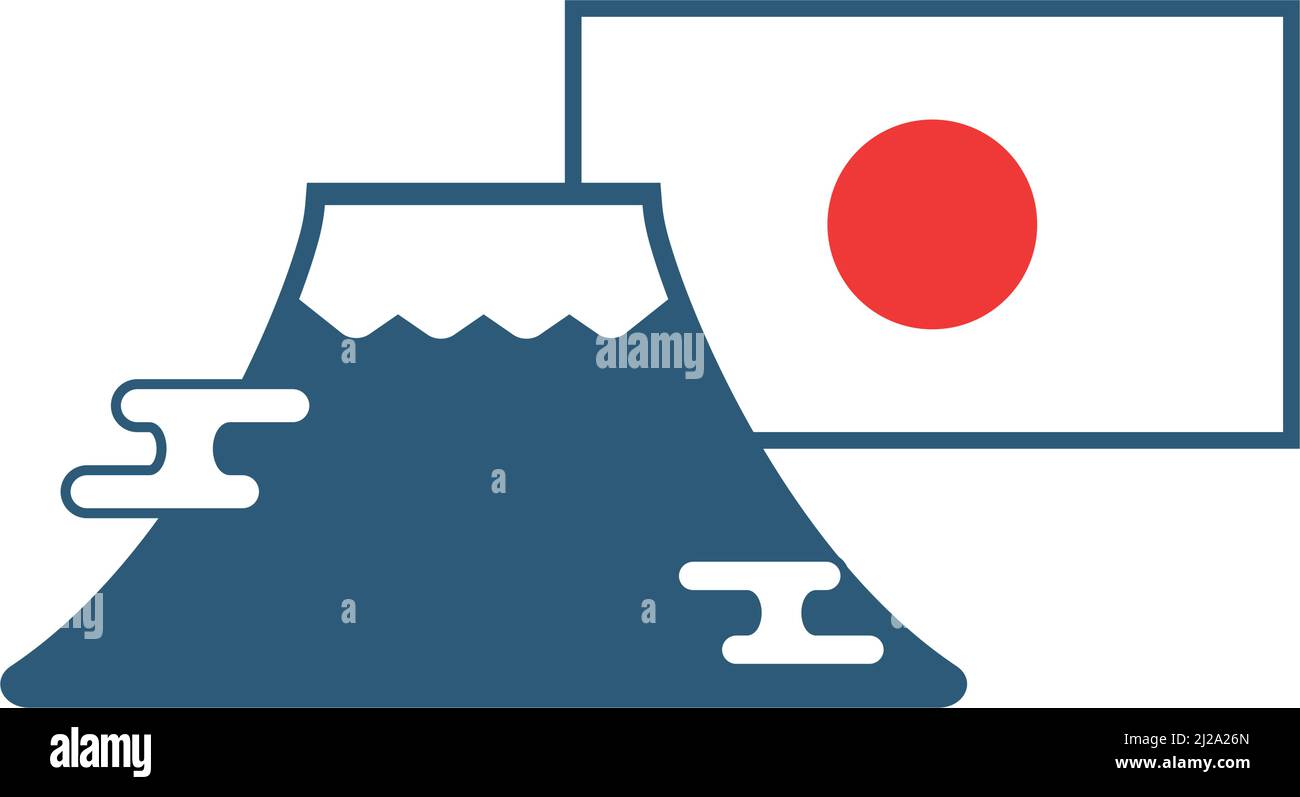 Mount Fuji and the Japanese flag. Editable vector. Stock Vector