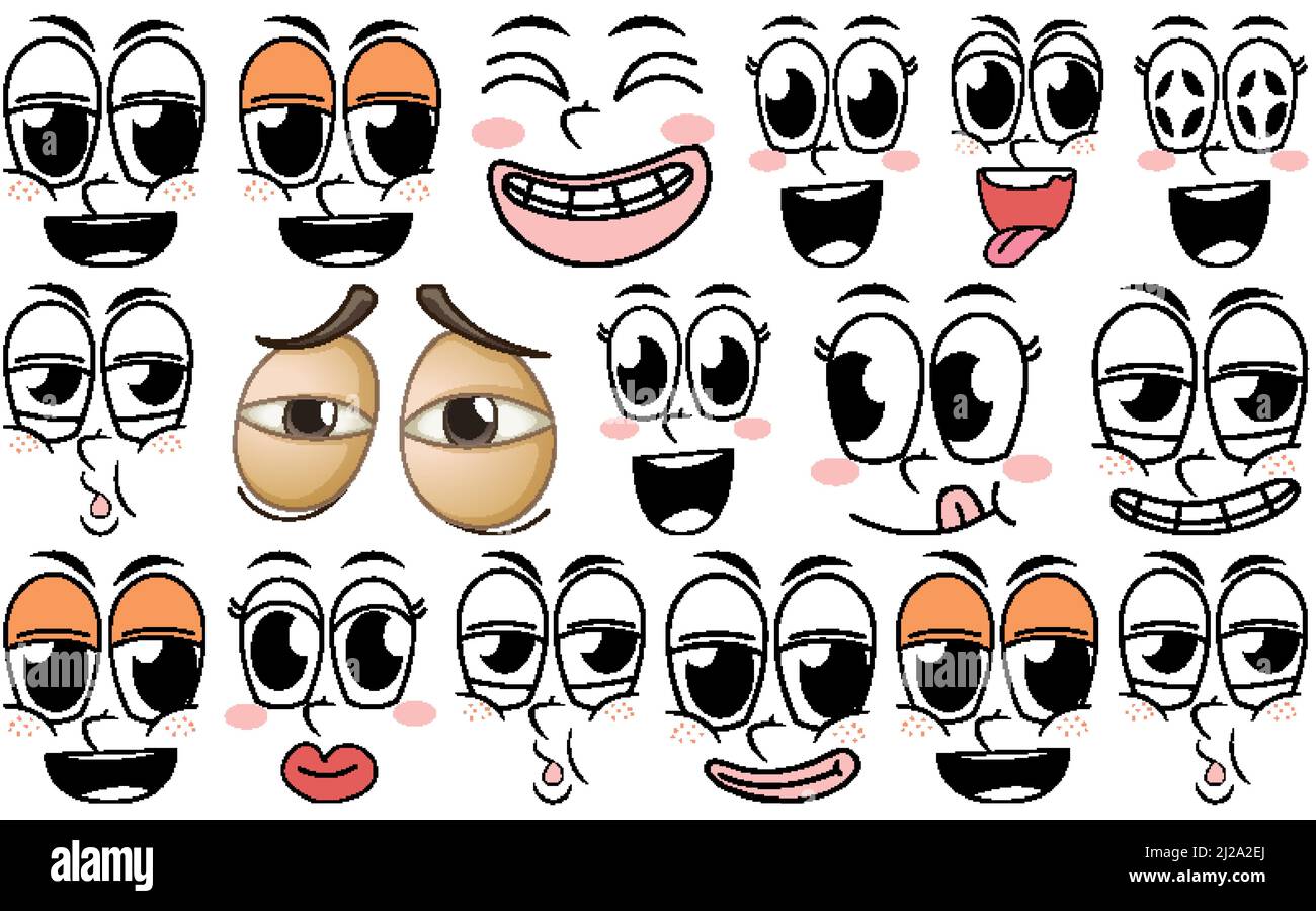 Set of facial expression on white background illustration Stock Vector