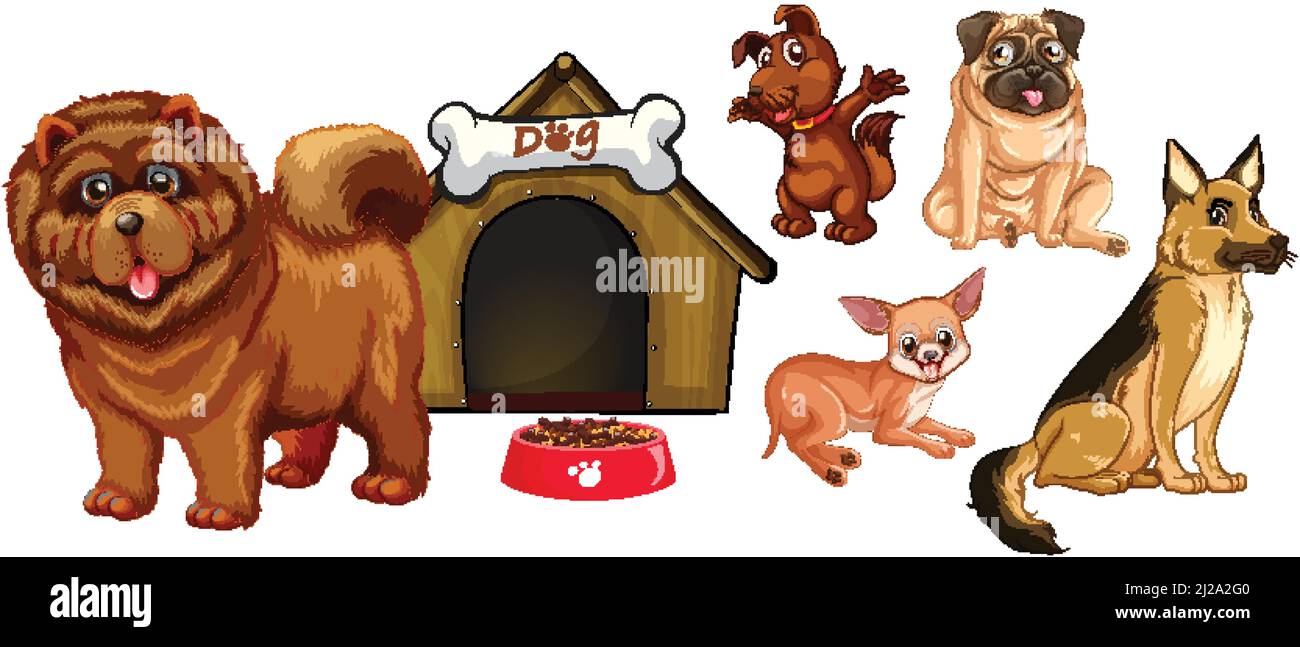 Set of different cute dogs in cartoon style illustration Stock Vector ...