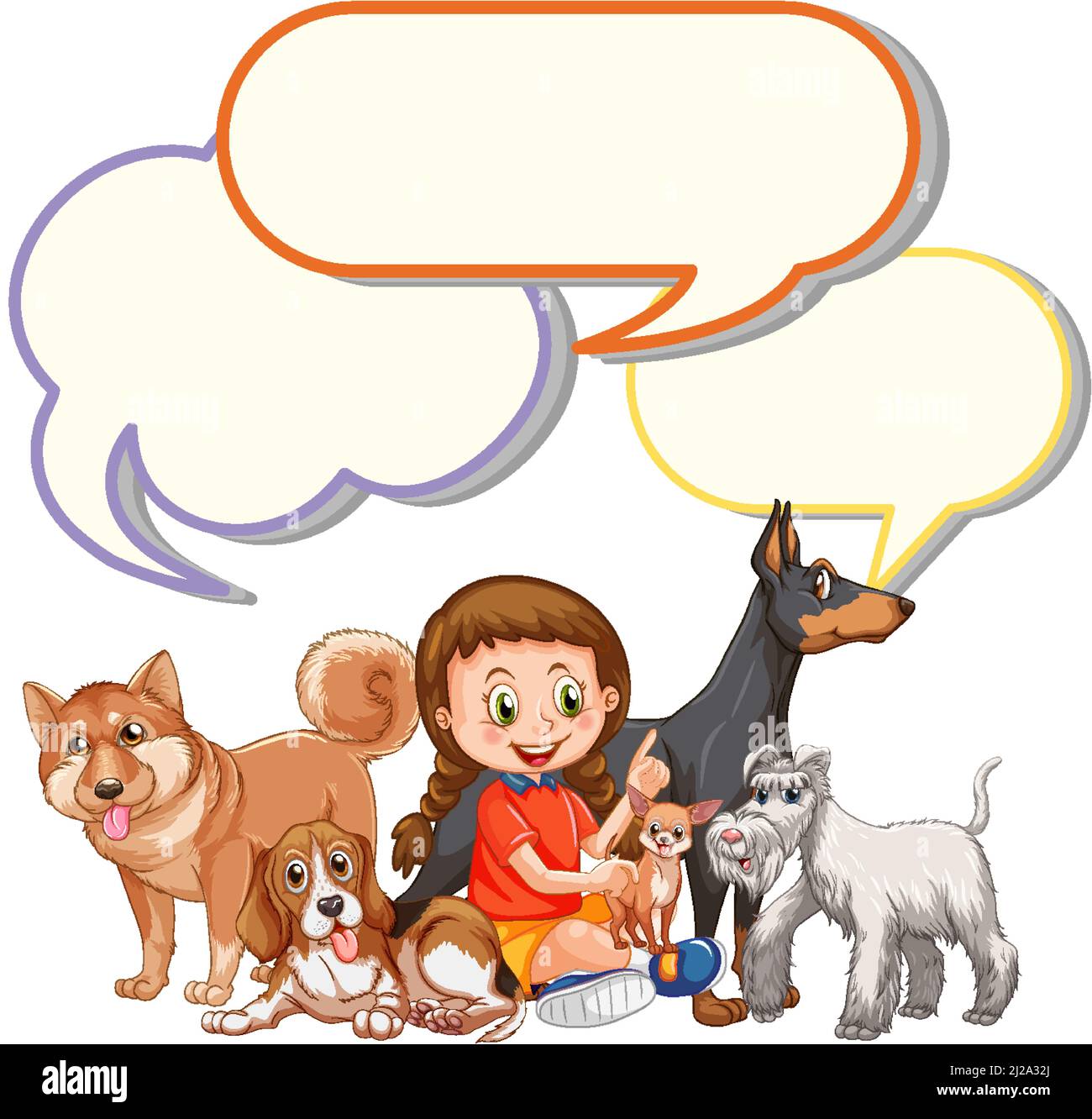 Speech bubble template with girl and dogs illustration Stock Vector ...