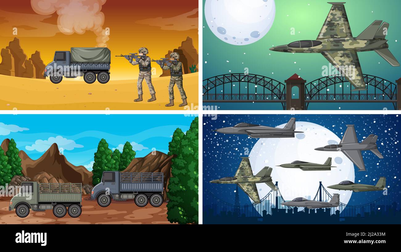 Set of different army war scenes illustration Stock Vector Image &amp; Art - Alamy