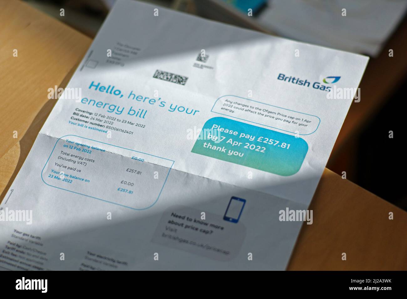 A British Gas energy bill, UK Stock Photo