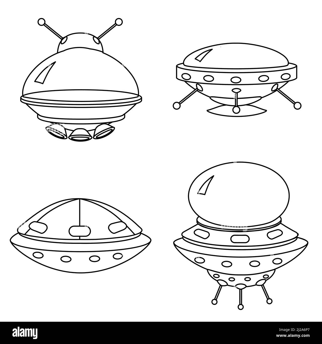 UFO icon set, spacecraft of alien. Vector outline style Stock Vector