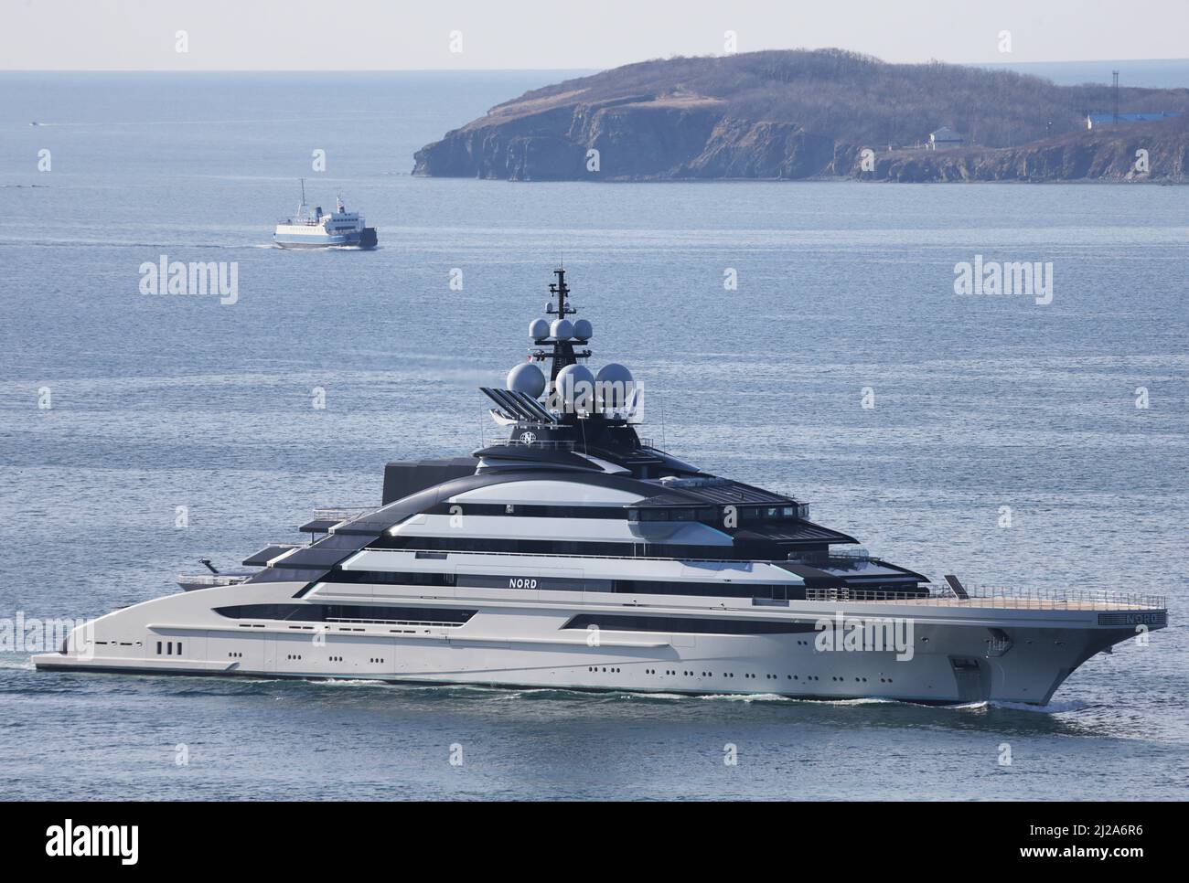 The superyacht Nord, reportedly owned by the sanctioned Russian oligarch Alexei Mordashov, arrives in the far eastern port of Vladivostok, Russia March 31, 2022. REUTERS/REUTERS PHOTOGRAPHER Stock Photo