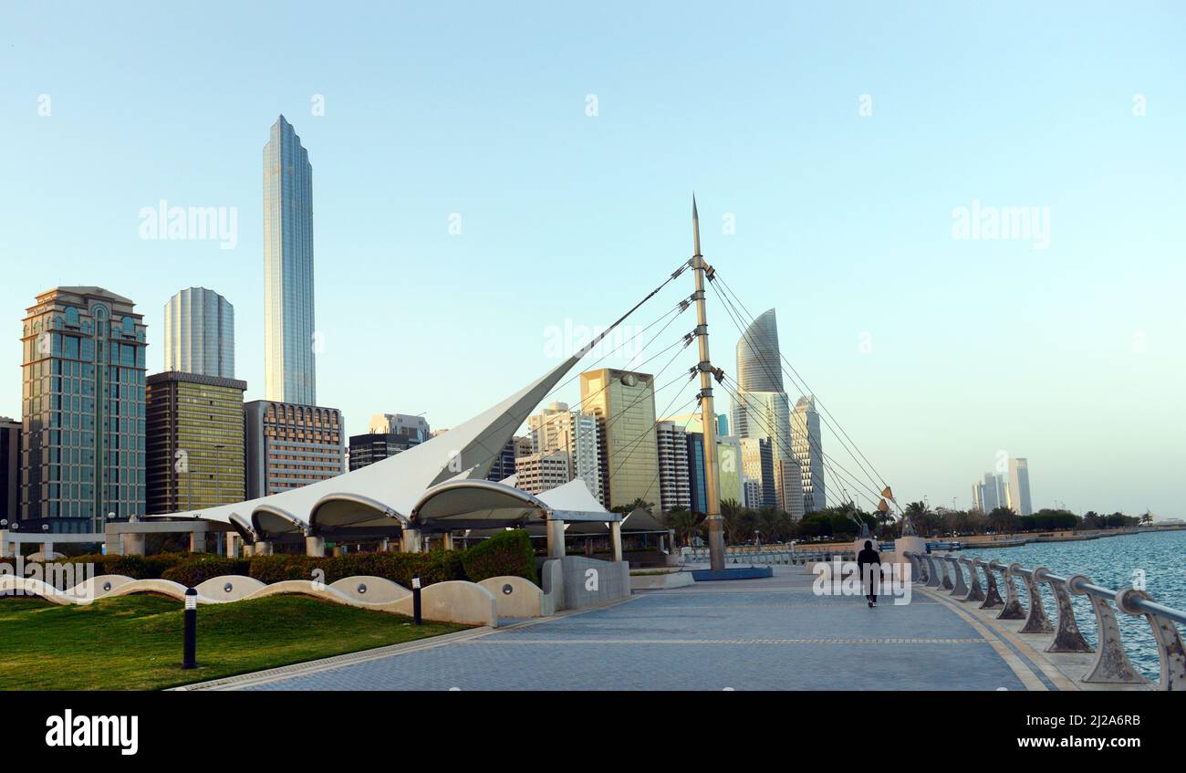 The Corniche waterfront promenade in Abu Dhabi, United Arab Emirates. Stock Photo