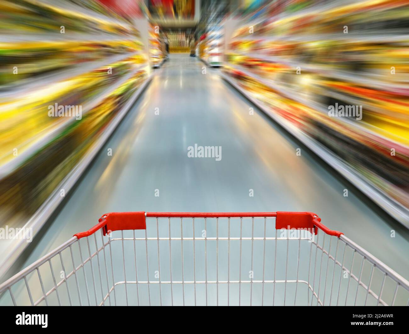 Shopping Cart View in Supermarket Aisle motion blur Stock Photo Alamy