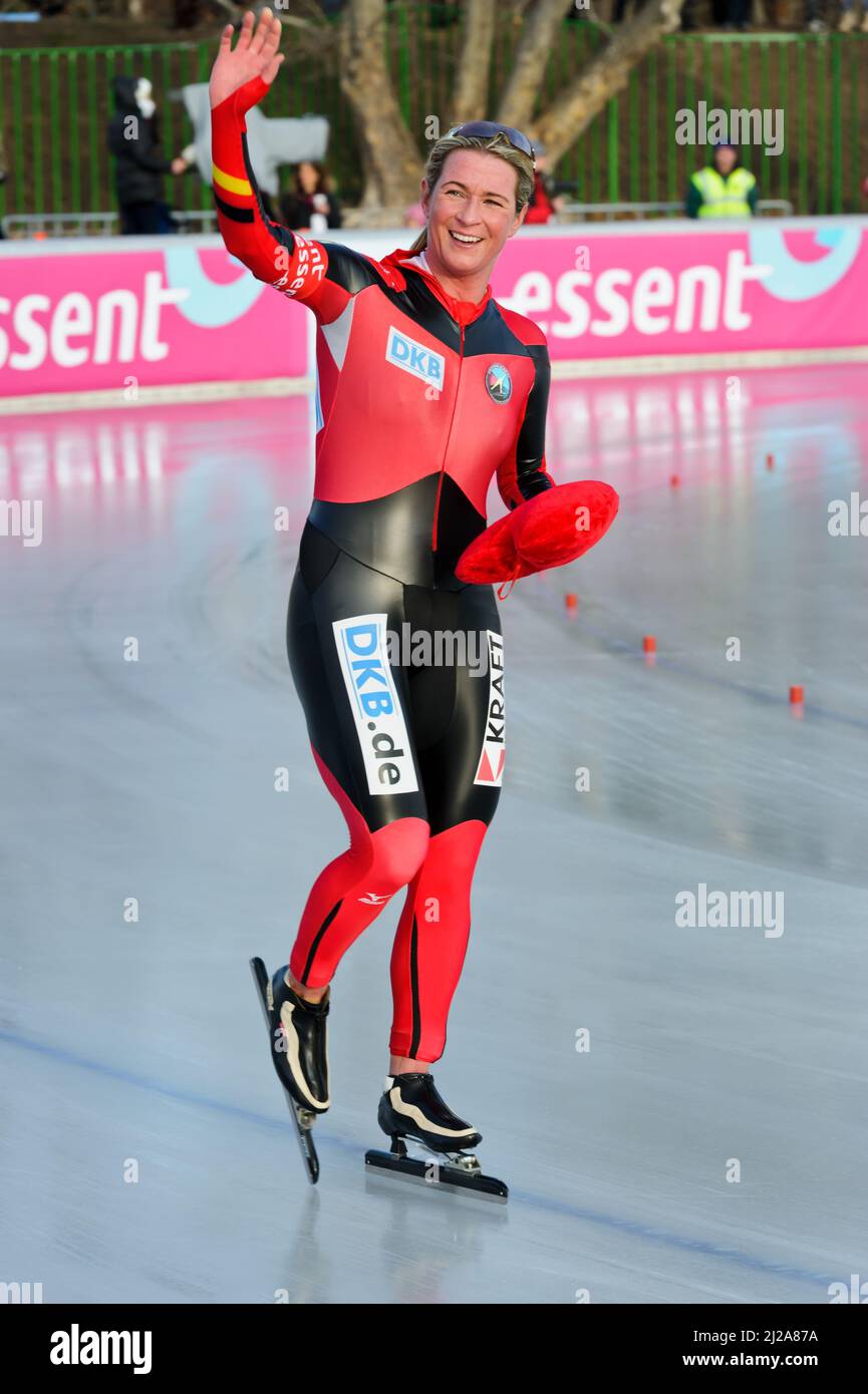 Claudia Pechstein competing for Germany at the 2012 Essent European Speed Skating Championships, City Park Ice Rink, Budapest, Hungary Stock Photo
