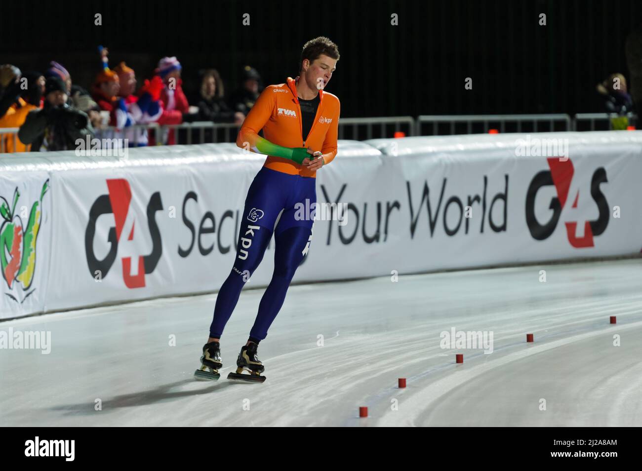 Sven Kramer competing for The Netherlands at the 2012 Essent European Speed Skating Championships, City Park Ice Rink, Budapest, Hungary Stock Photo