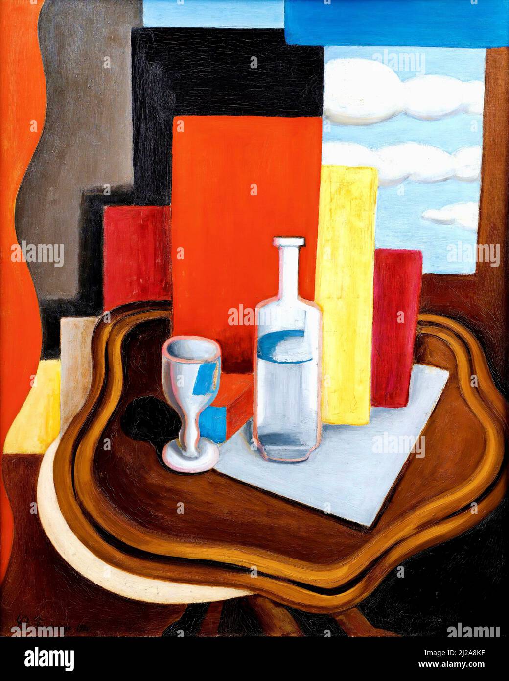 Roger de la Fresnaye - Louis Philippe Table With A Bottle And Glass - 1920 Stock Photo