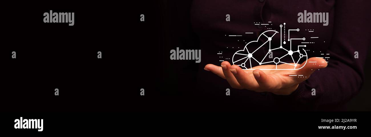 Hand and circle tech on technology background design Stock Photo - Alamy