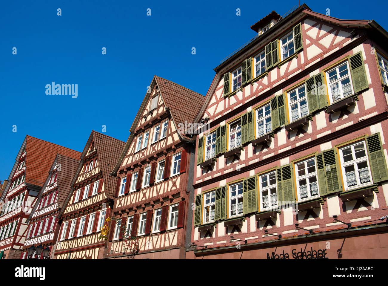 Picturesque half-timbered houses in Calw old town, market place. Baden-Württemberg, Germany. Stock Photo