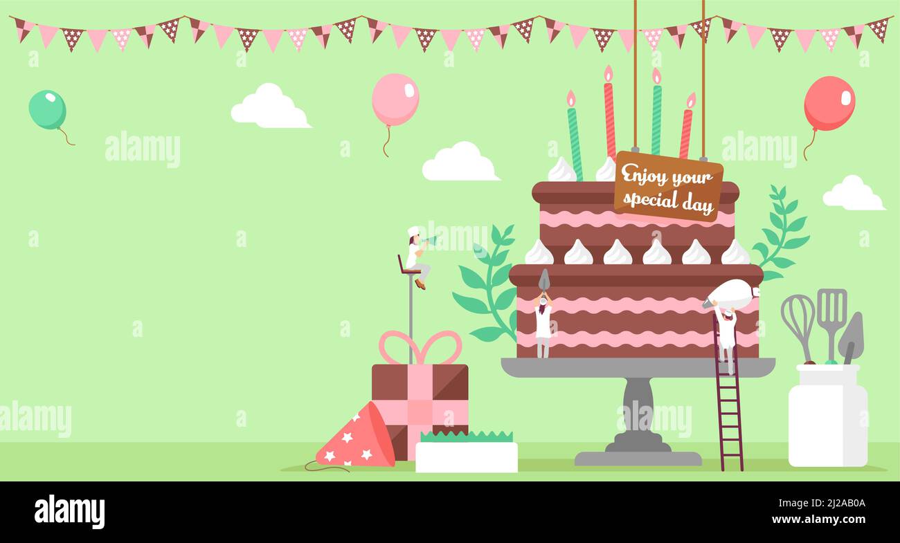 Happy birthday ( birthday cake motif ) vector banner illustration Stock ...