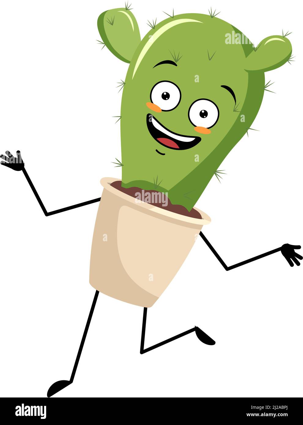 Cute cactus character in pot with crazy happy emotion, joyful face ...