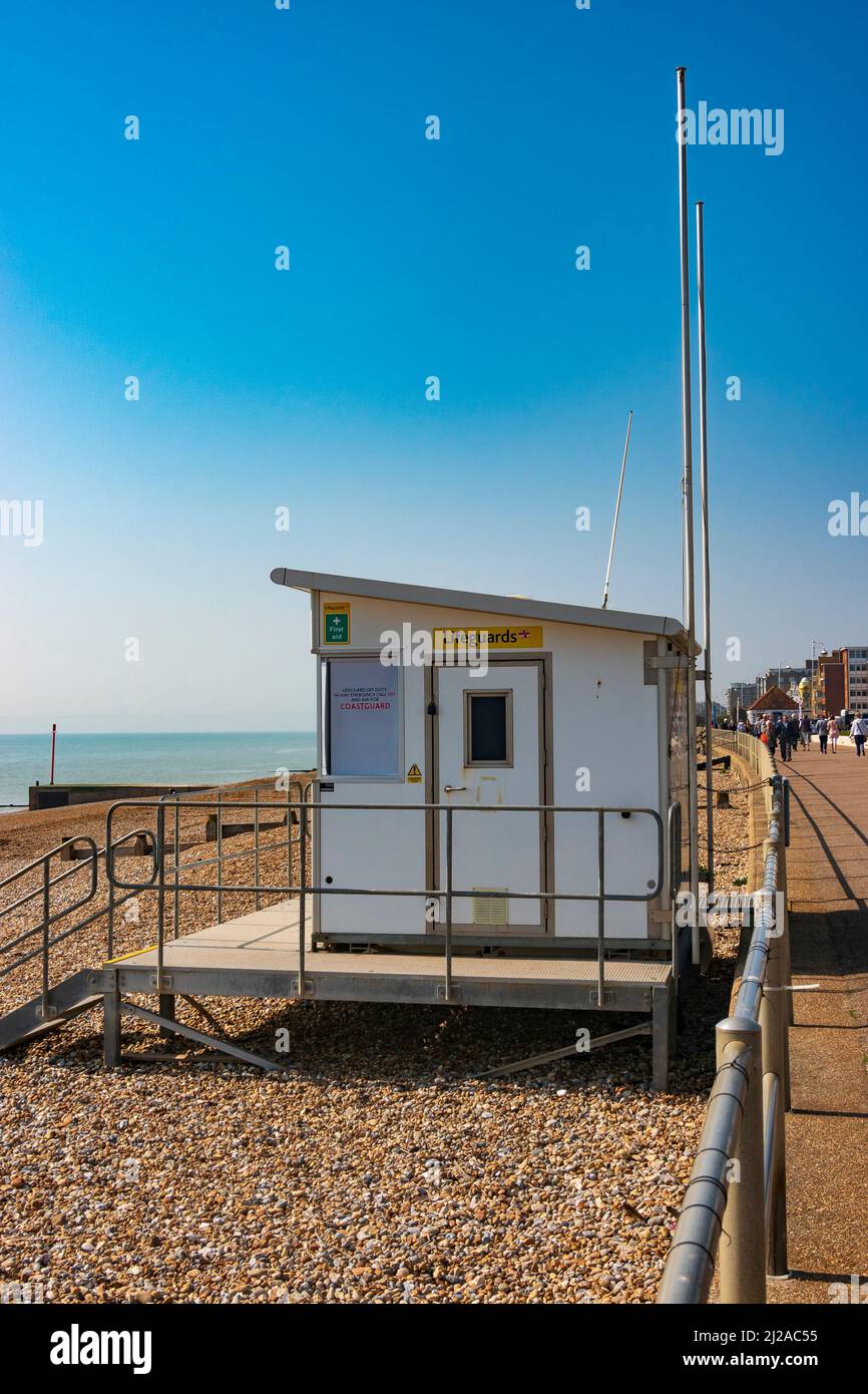 Lifeguard Station on the promenade at Bexhill on Sea, East Sussex, UK Stock Photo