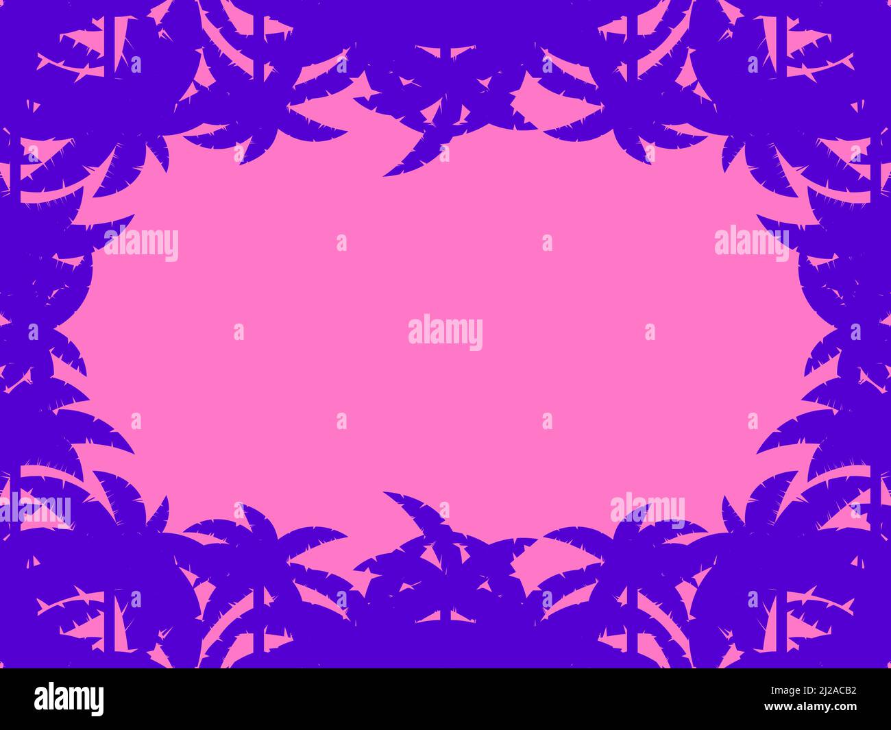 Palm leaves frame with place for text. Purple outline of palm leaves in ...