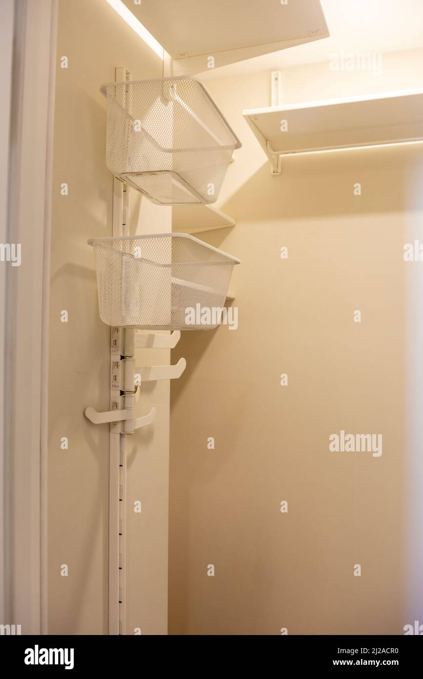 White Mesh Metal Shelves for Closet Storage Stock Photo Alamy