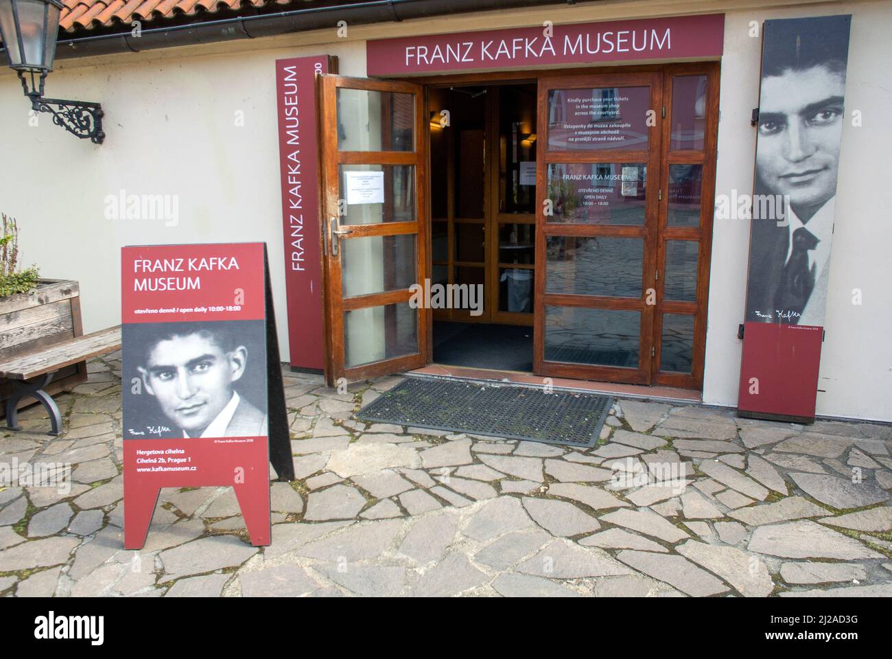The entrance to the Franz Kafka Museum in Prague, Czech Republic. Stock Photo