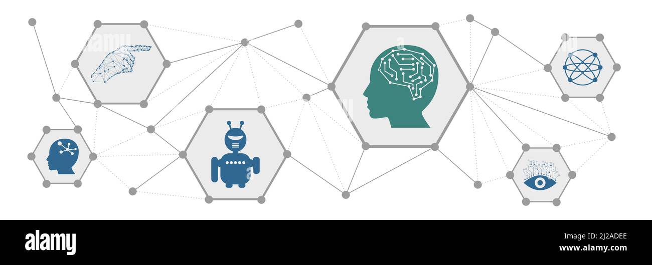 Concept of artificial intelligence with connected icons Stock Photo - Alamy