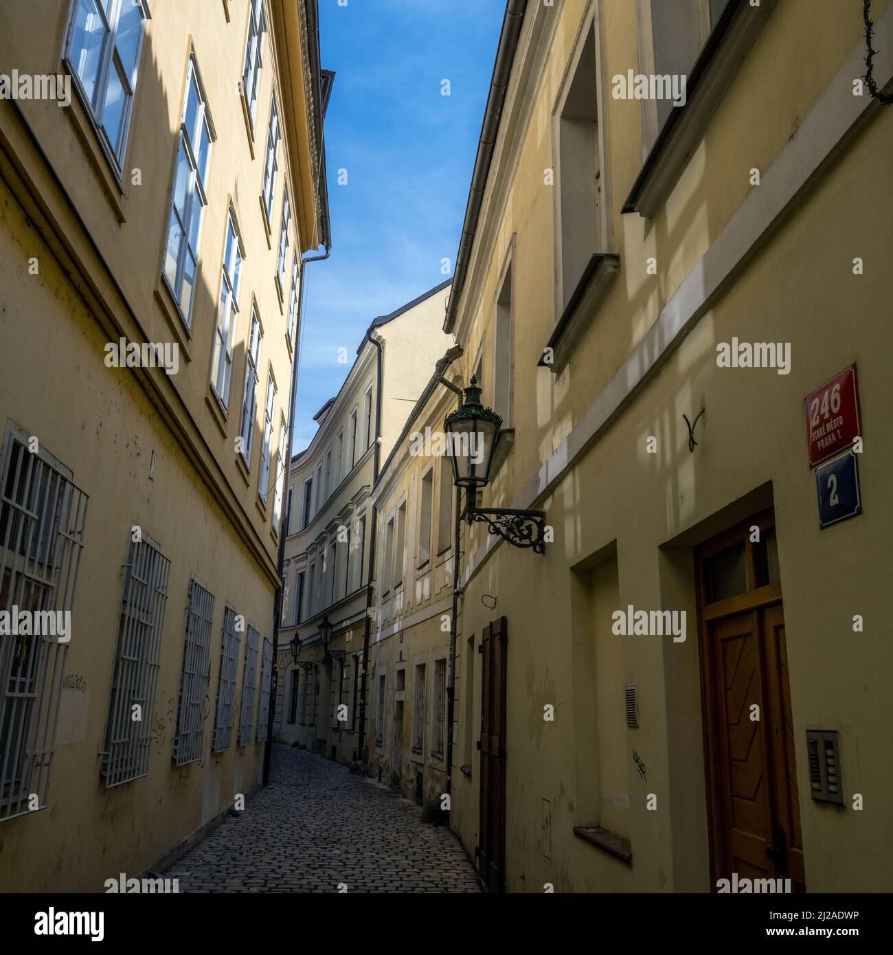 An empty street in Prague, Czech Republic Stock Photo