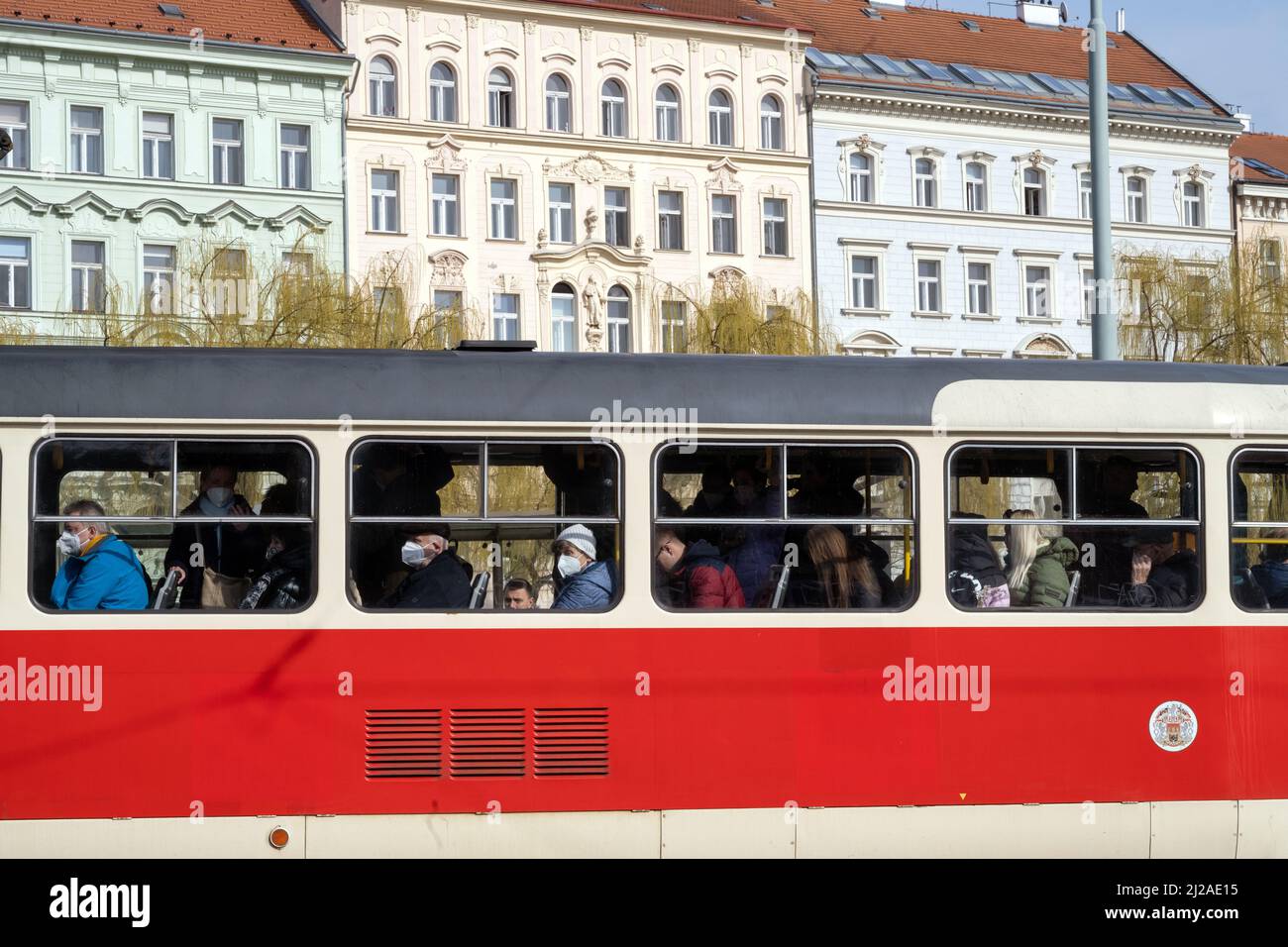 People using public transport in Prague, Czech Republic. Stock Photo