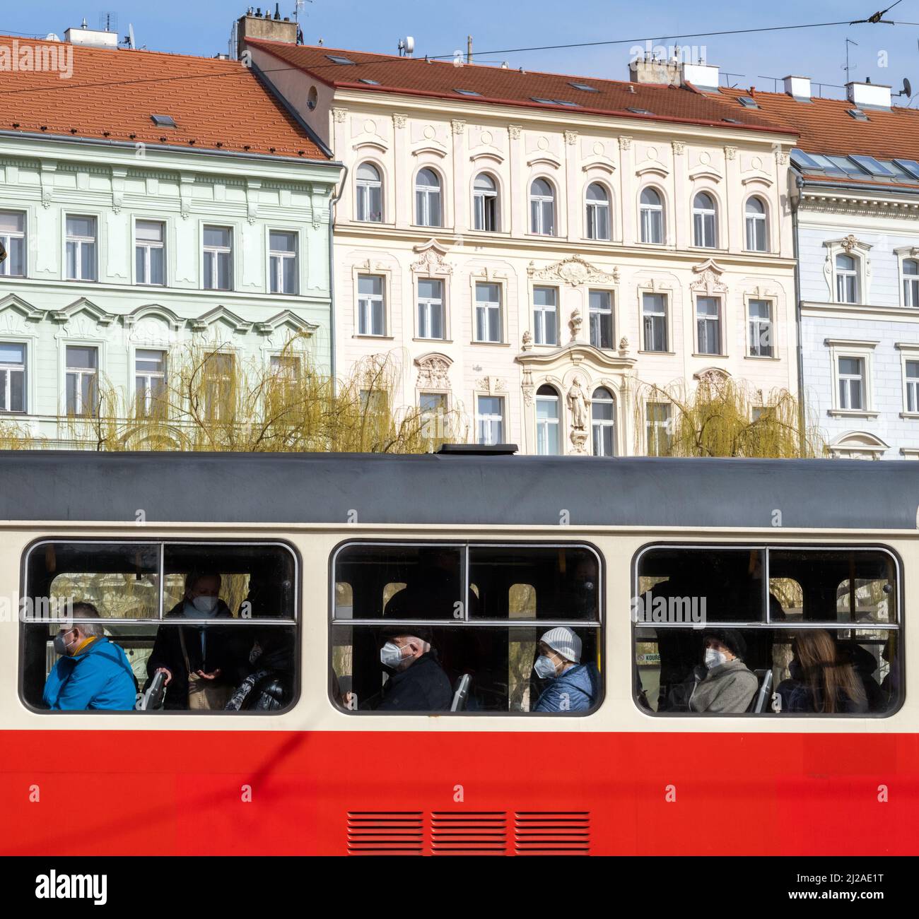 People using public transport in Prague, Czech Republic. Stock Photo