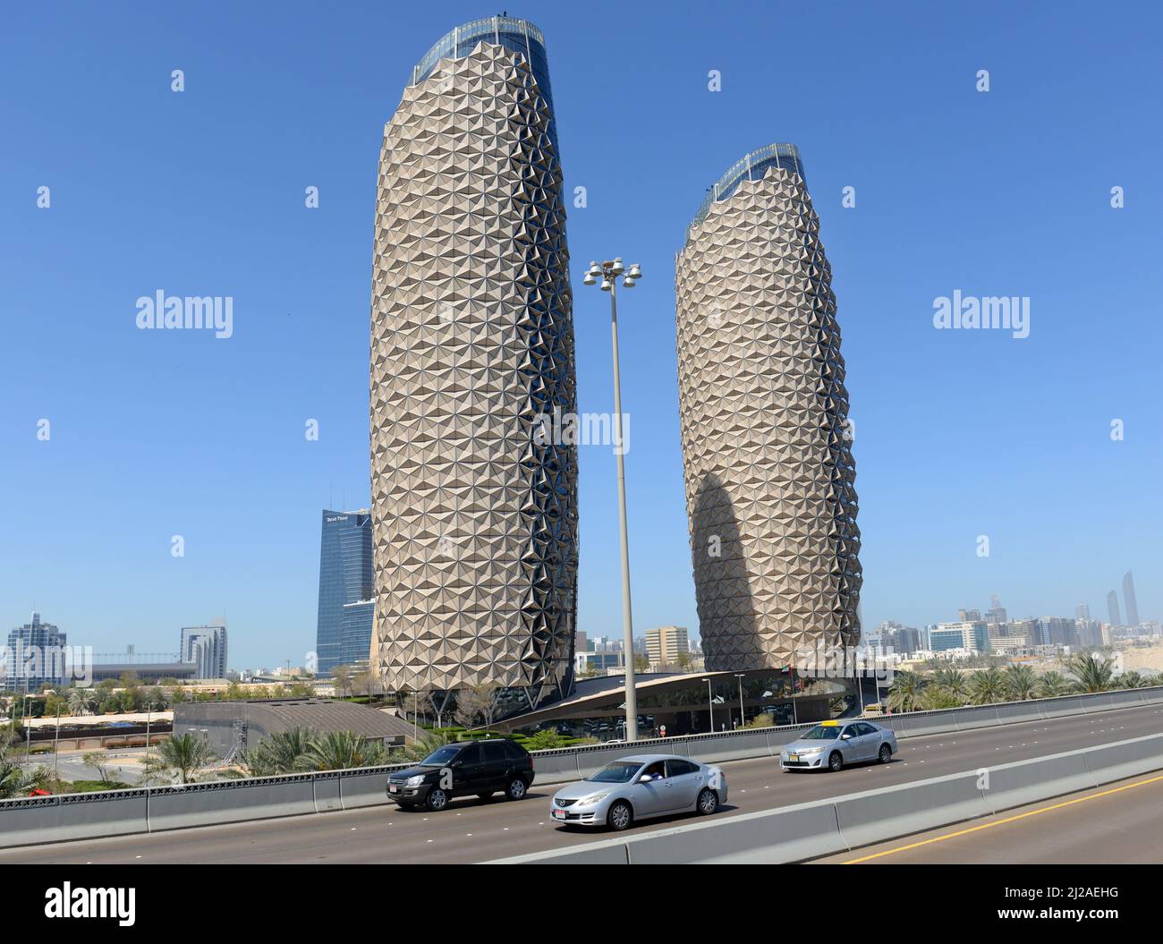Al Hilal Bank, Al Bahr Towers in Abu Dhabi, UAE. Stock Photo