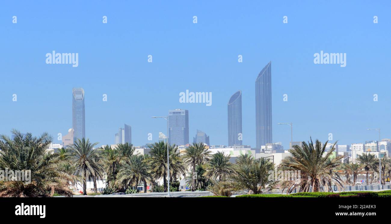 A view of the World Trade Center towers in Abu Dhabi, UAE. Stock Photo