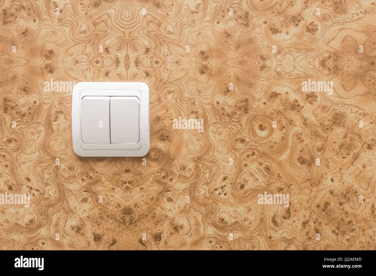 White Switch Power Light Home Appliance Electric Object on Wall. Stock Photo