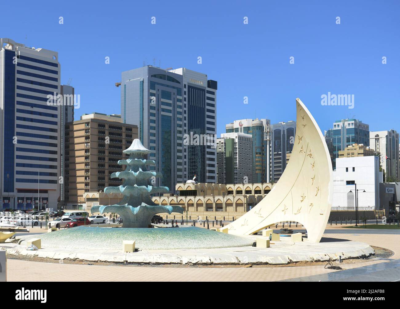 Fountain Circle at Al Zahiyah, Abu Dhabi, United Arab Emirates Stock