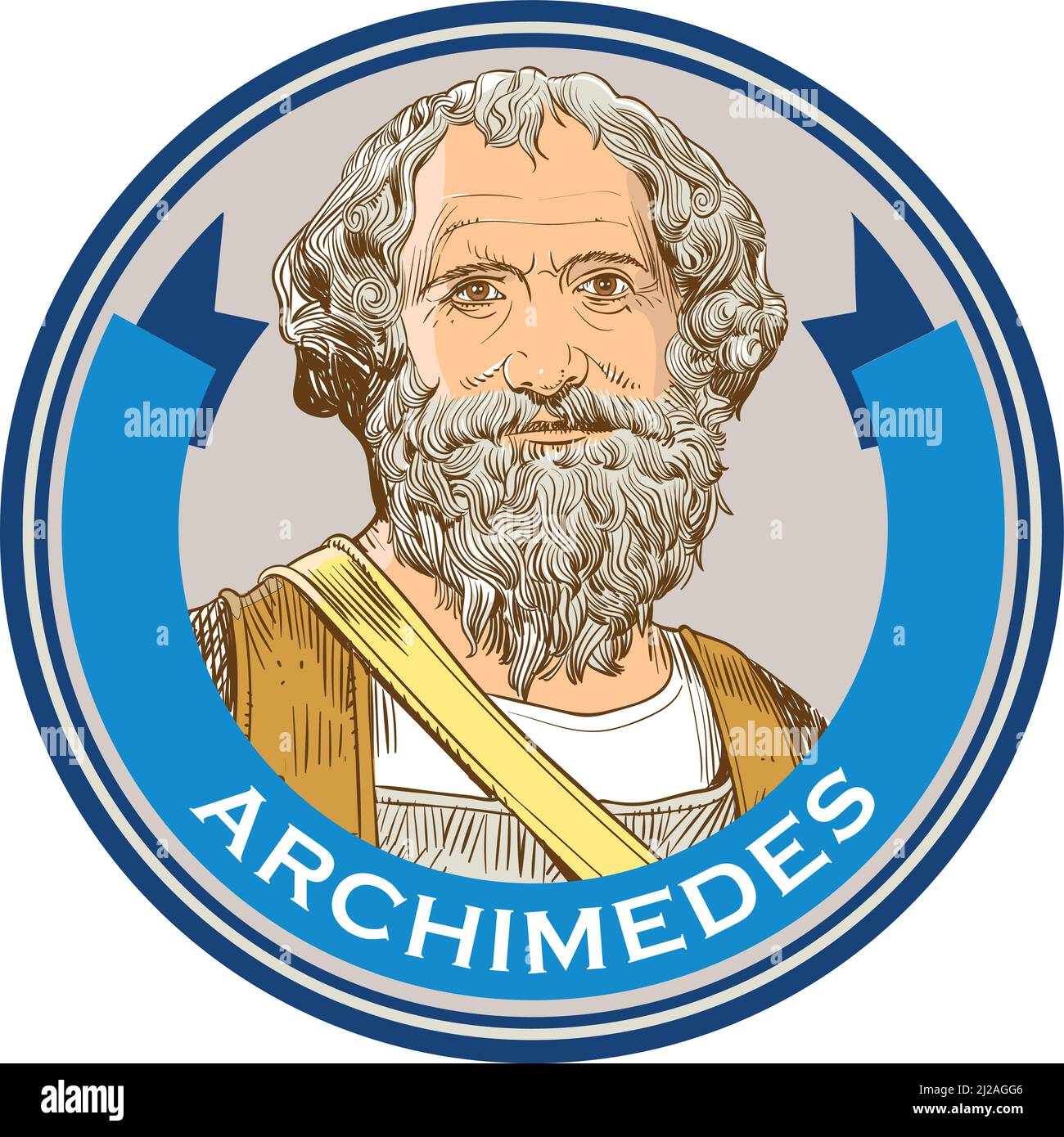 Archimedes portrait in line art illustration. He was a Greek mathematician, philosopher and inventor. Stock Vector