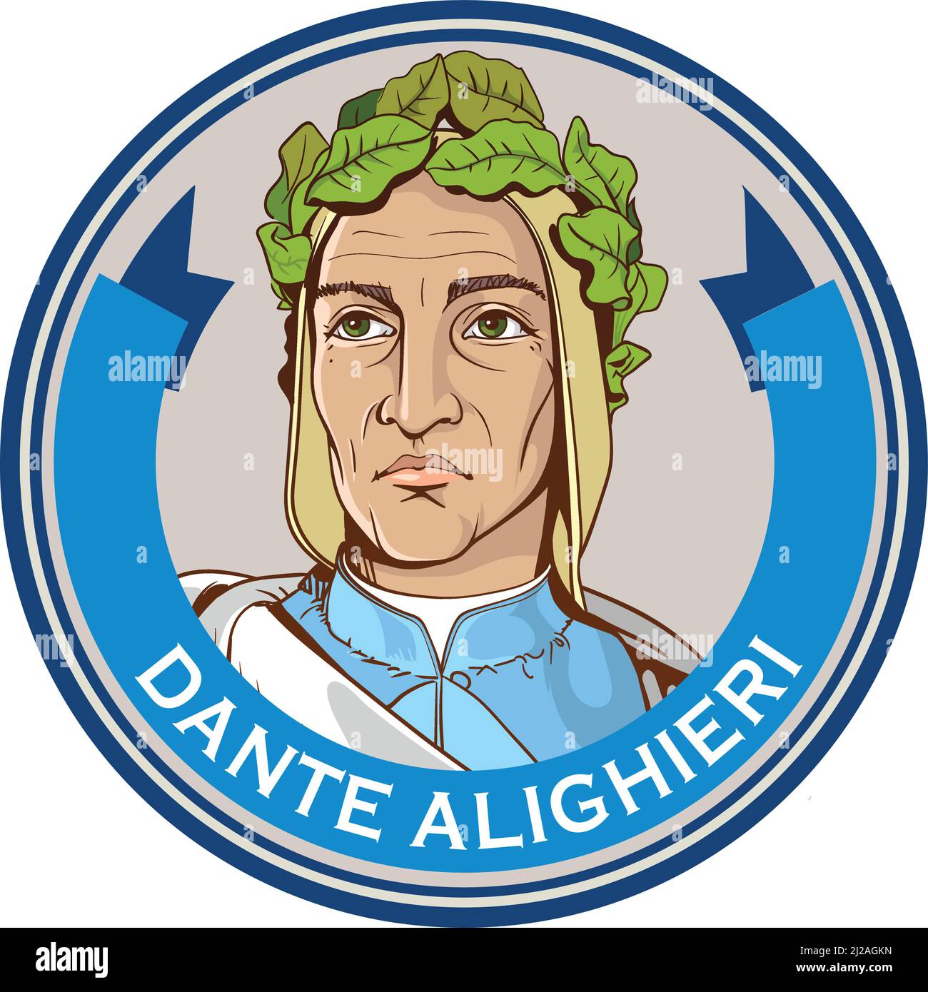 Dante Alighieri, was an Italian poet during the Late Middle Ages. Line art portrait. Vector Stock Vector