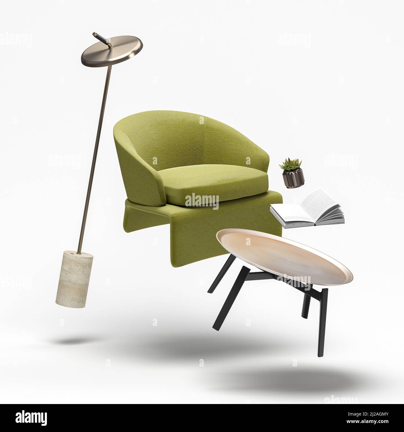 Zero gravity white interior living room 3D Illustration Stock Photo Alamy