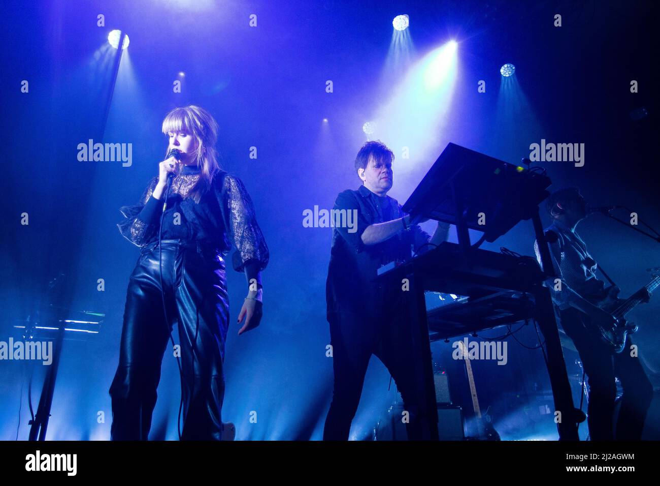 Oslo, Norway. 29th, March 2022. The Danish composer, music producer and electronic musician Trentemoller performs a live concert at Rockefeller in Oslo. Here Anders Trentemøller is seen live on stage with vocalist Disa. (Photo credit: Gonzales Photo - Per-Otto Oppi). Stock Photo