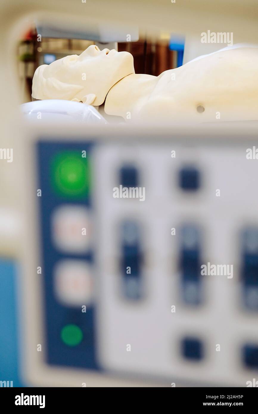 Image of CPR dummy with defibrillator Stock Photo Alamy