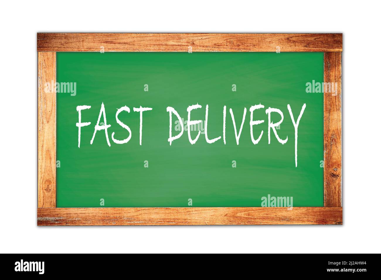FAST DELIVERY text written on green wooden frame school blackboard ...