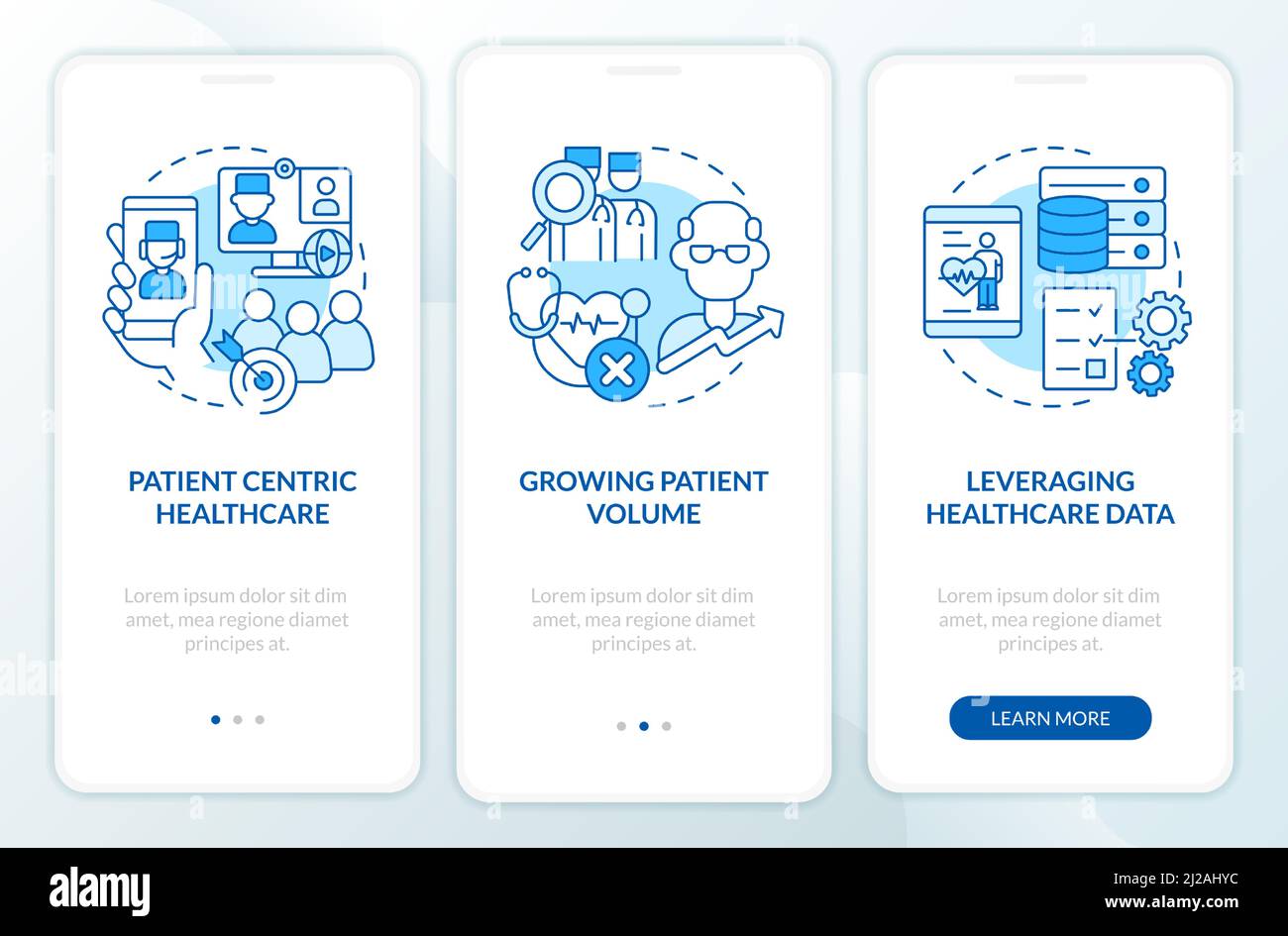 Challenges for healthcare workers blue onboarding mobile app screen ...