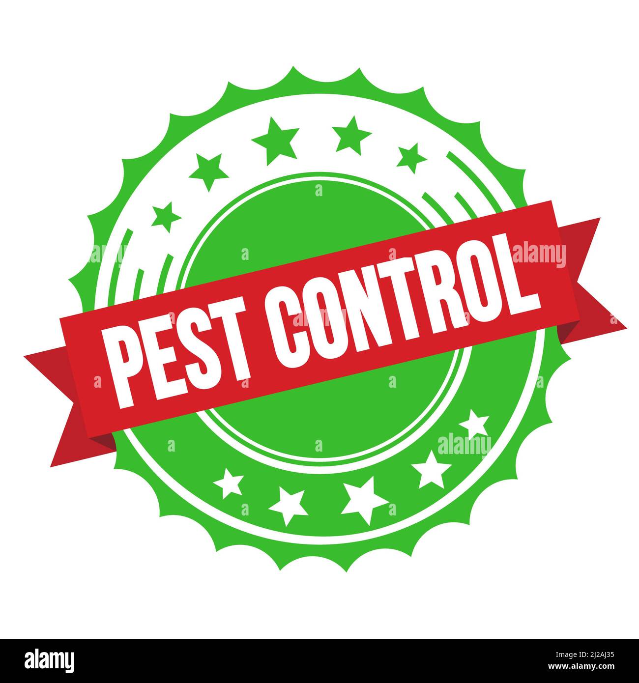 PEST CONTROL text on red green ribbon badge stamp Stock Photo - Alamy